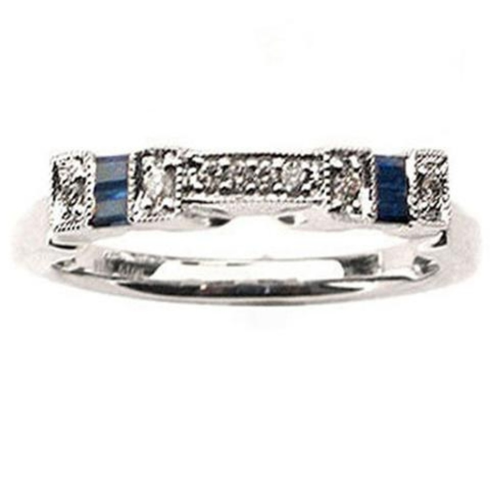 white gold blue sapphire and diamond ring
